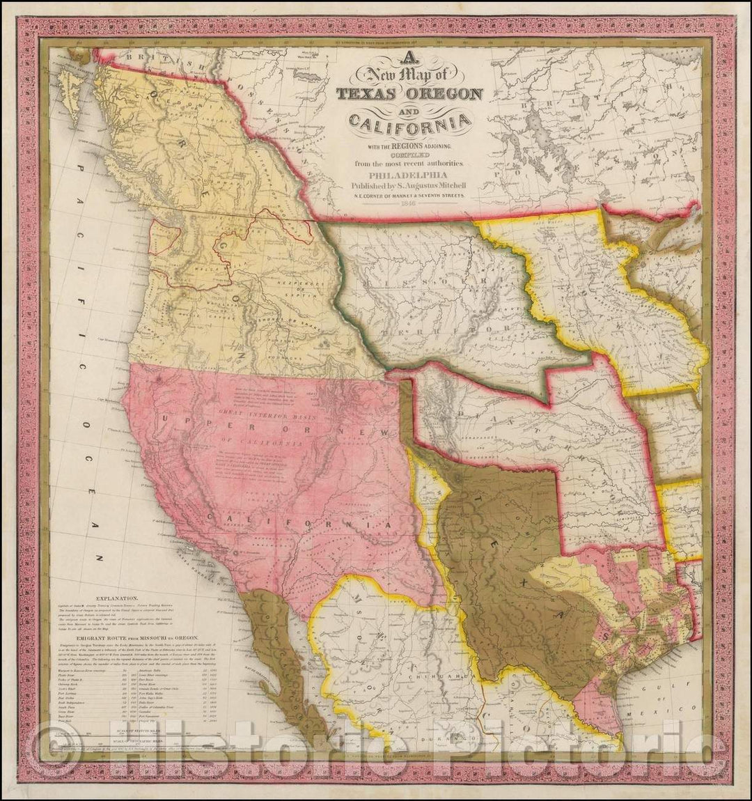 Historic Map - Texas, Oregon and California with the Regions adjoining, 1846, Samuel Augustus Mitchell v1