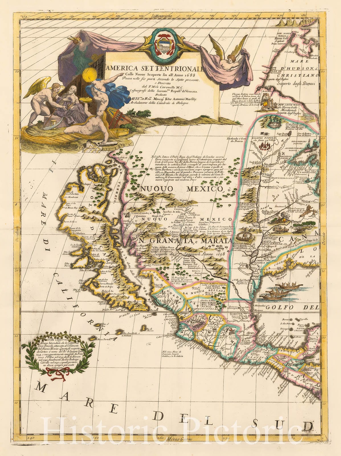 Historic Map - California & North America] America Settentrionale Colle Nuove S :: [California & Western North America] North America New Discoveries From the, 1688 - Vintage Wall Art
