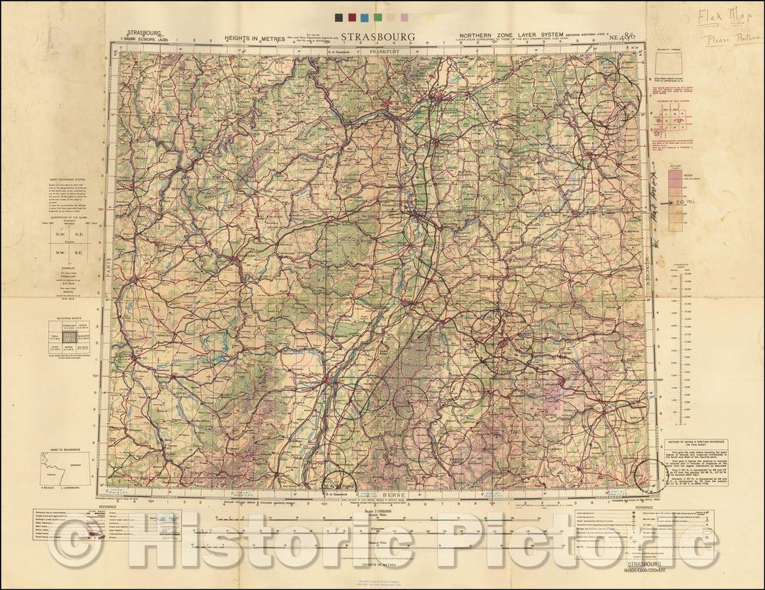 Historic Map - Strasbourg (Flak Map), 1940, Geographical Section, War Office (UK) - Vintage Wall Art