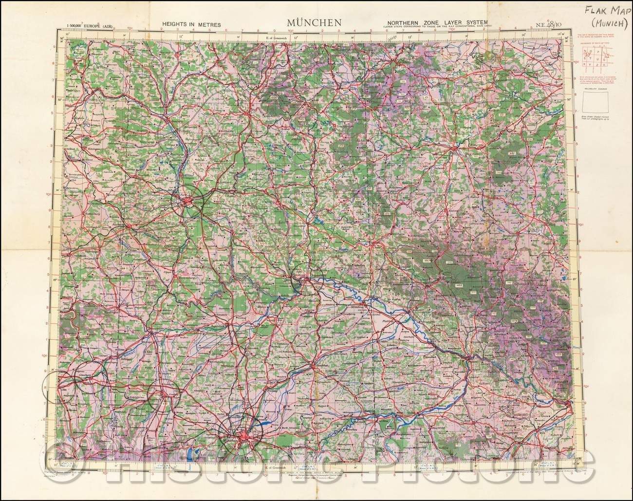 Historic Map - Munchen (Flak Map), 1940, Geographical Section, War Office (UK) - Vintage Wall Art