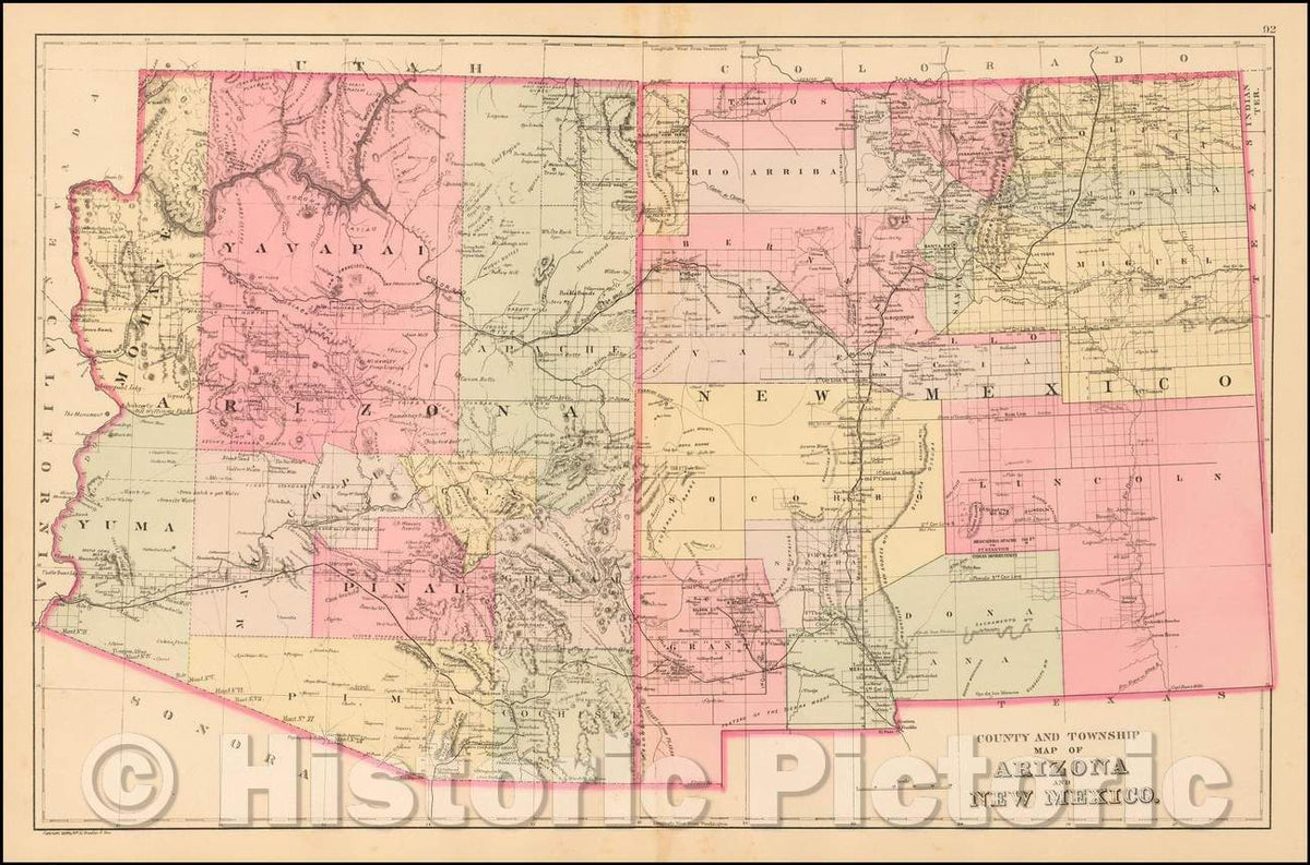 Historic Map - County and Township Map of Arizona and New Mexico, 1884, Samuel Augustus Mitchell Jr. v3