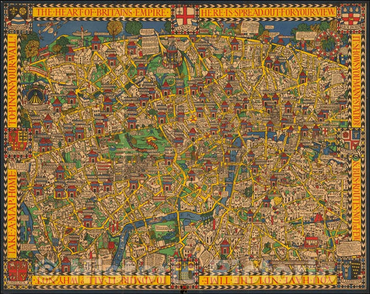 Historic Map - London The Heart of the British Empire Here Is Spread Out For Your View, 1927, MacDonald Gill - Vintage Wall Art