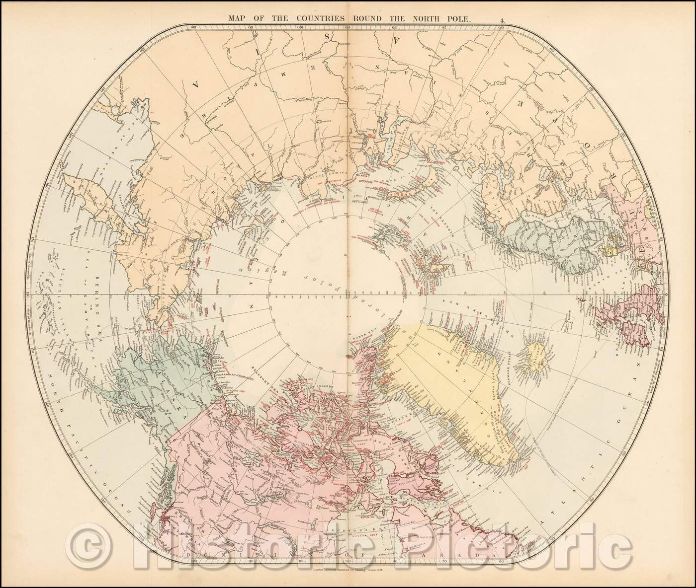 Historic Map - Map of the Countries Round the North Pole, 1887, Edward Stanford v2