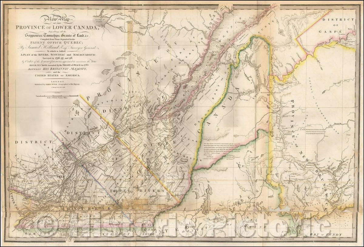 Historic Map - The Province of Lower Canada, Describing all the Seigneuries, Townships, Grants of Land, 1825, James Wyld - Vintage Wall Art