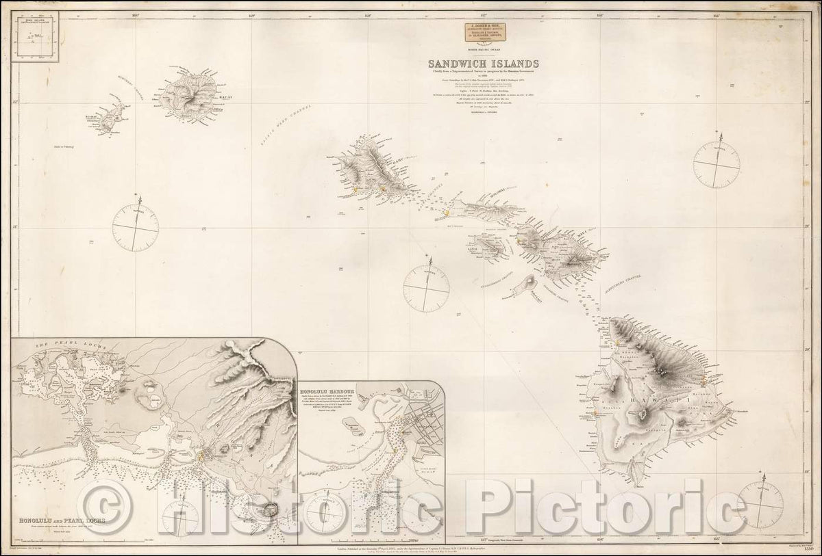 Historic Map - Sandwich Islands Chiefly from a Trigonometric Survey in progress, 1881, British Admiralty - Vintage Wall Art