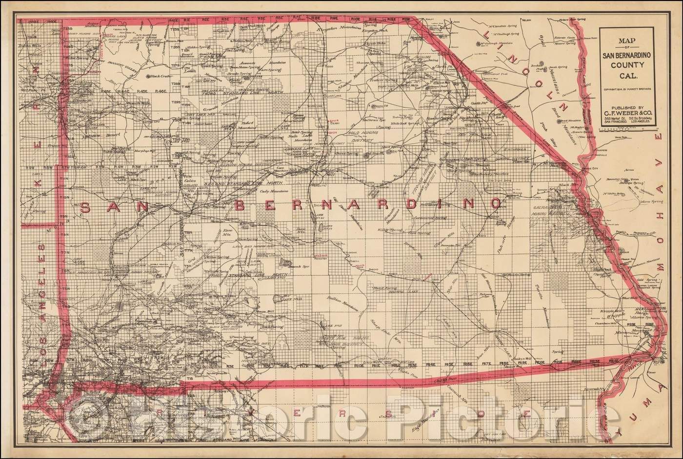 Historic Map - Map of San Bernardino County Cal, 1914, Punnett Brothers - Vintage Wall Art
