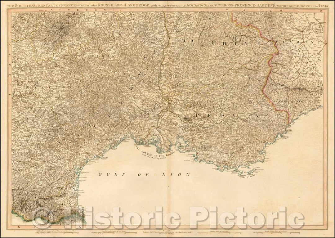 Historic Map - The South Eastern Part of France which includes Roussillon-Languedoc, with a Great Portion of Rouergue and Auvergne-Provence-Dauphine, 1799 v2