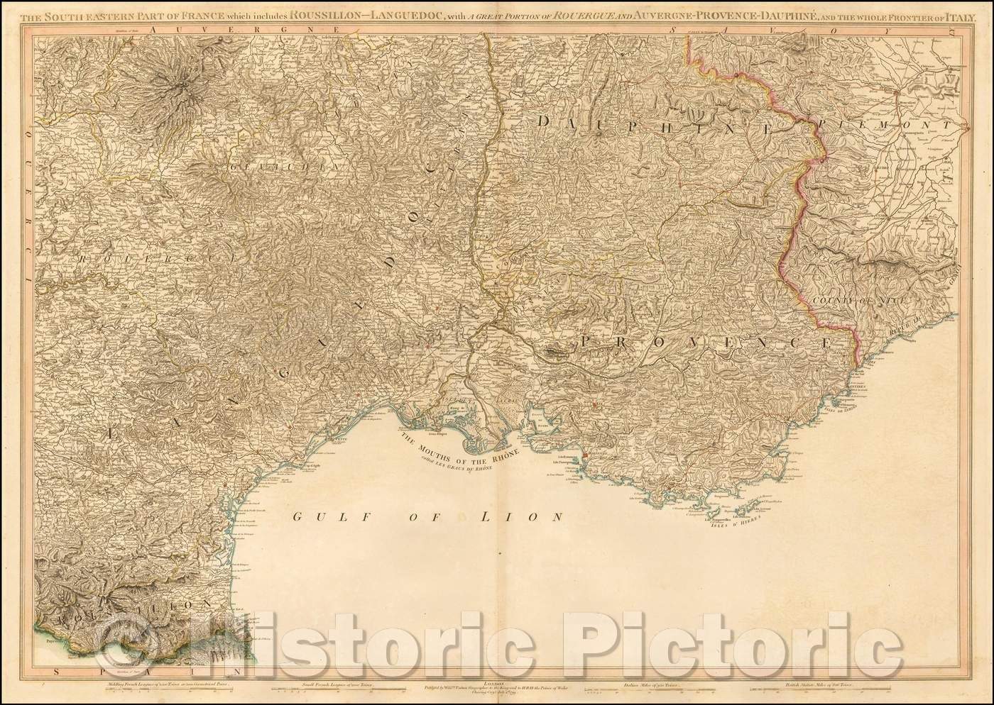 Historic Map - The South Eastern Part of France which includes Roussillon-Languedoc, with a Great Portion of Rouergue and Auvergne-Provence-Dauphine, 1799 v2