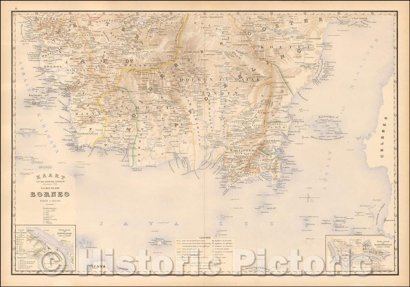 Historic Map - (Borneo) Kaart Van het Noordelijk Gedeelte (benoorden 1 N.B.) Van Het Eila :: (Borneo) of the Northern Area of the island of Borneo, 1885 - Vintage Wall Art