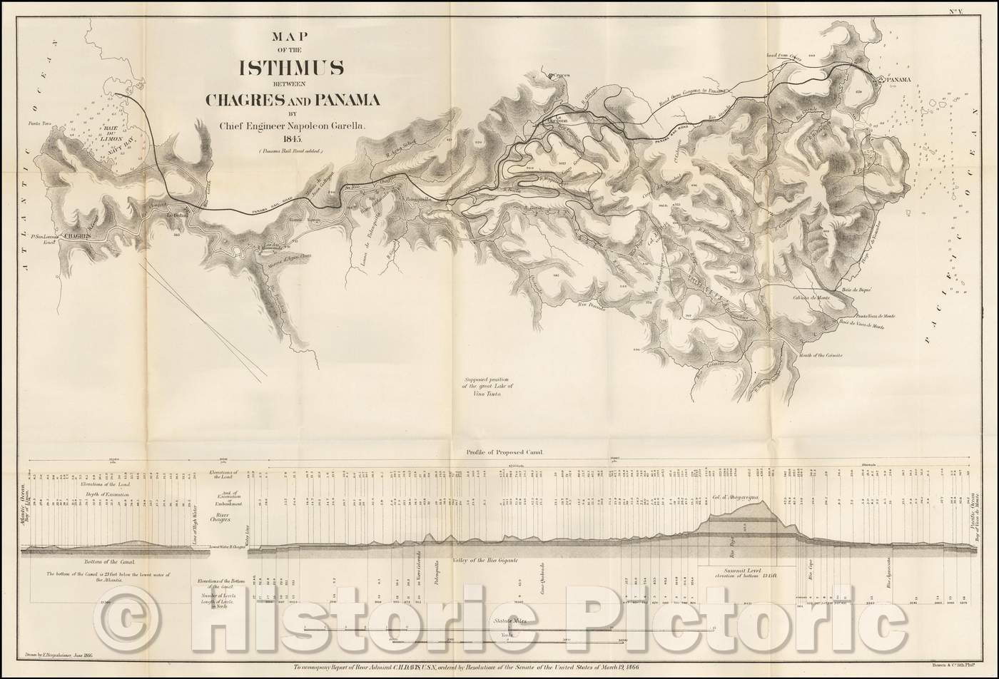 Historic Map - Map of the Isthmus Between Chagres and Panama, 1866, Bowen & Co. - Vintage Wall Art