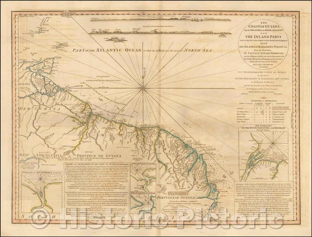 Historic Map - The Coast of Guyana From the Oroonoko to the River of Amazons and The Inland Parts, 1783, William Faden - Vintage Wall Art