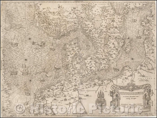 Historic Map - Septemtrionalium Regionum Suetiae Gothiae Norvegiae Daniae et Terrarum :: Modern of Scandinavia and the Baltic Regions, mid-16th century, 1558 - Vintage Wall Art
