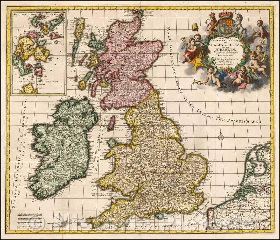 Historic Map - Regnorum Magnae Britanniae, Sive Angliae Scotiae nec non Hiberniae Nuperrima Delineatio/Map of the British Isles, 1700, Johannes Covens - Vintage Wall Art