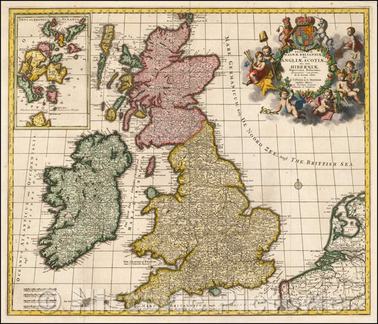 Historic Map - Regnorum Magnae Britanniae, Sive Angliae Scotiae nec non Hiberniae Nuperrima Delineatio/Map of the British Isles, 1700, Johannes Covens - Vintage Wall Art