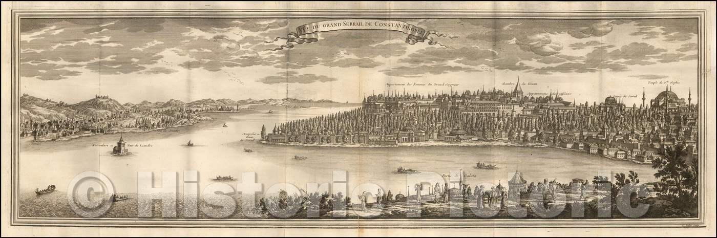 Historic Map - Vue du Grande Serrail de Constantinople/View of a portion of Istanbul, published in 1711 by Le Blond in Paris, 1711, Le Blond - Vintage Wall Art