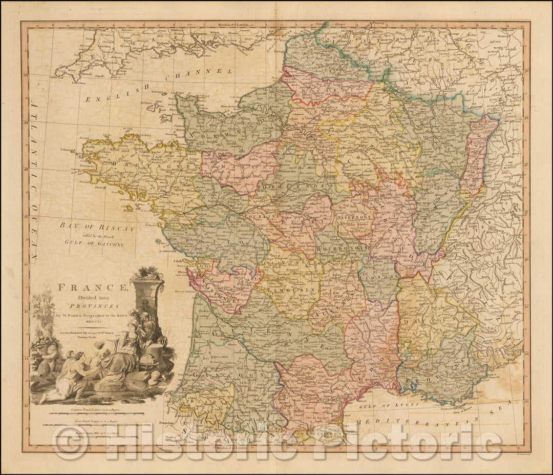 Historic Map - France Divided into ProvincesMDCCXC, 1780, William Faden v2