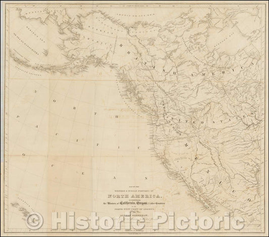 Historic Map - Western & Middle Portions of North America To Illustrate the History of California, Oregon and the other Countries on the North-West Coast, 1844 - Vintage Wall Art