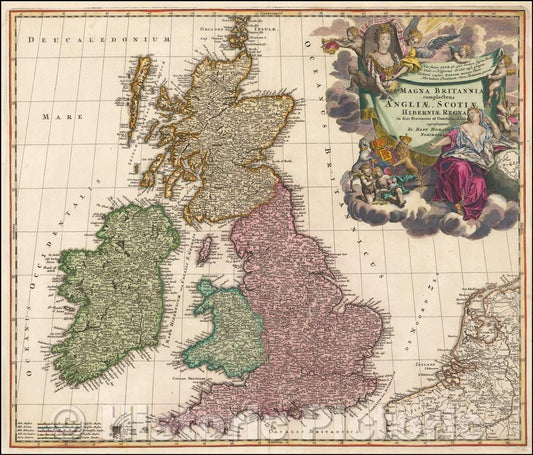 Historic Map - Magna Britannia complectens Angliae, Scotiae et Hiberniae Regna in suas Provincias et Comitatus divisa, 1710, Johann Baptist Homann v2