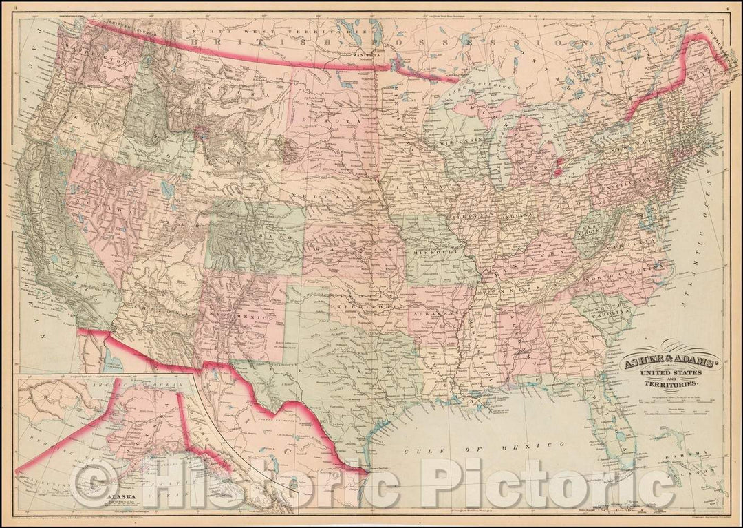 Historic Map - Asher & Adams' United States and its Territories, 1872, Asher v2