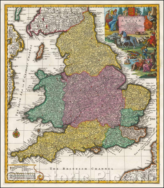 Historic Map - Britanniae Sive Angliae Regnum, tam secunum prisca Anglo-Saxonum Imperia/Seutter's Map of England, 1740, Matthaus Seutter - Vintage Wall Art