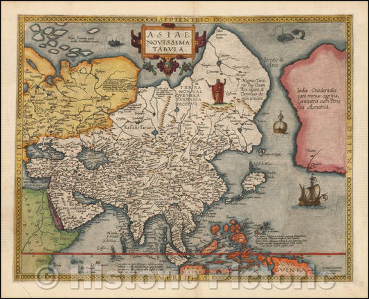 Historic Map - Asiae Novissima Tabula/Map of Asia, Straits of Anian, Northeast Passage, include Persia and Arabia, 1578, Gerard de Jode - Vintage Wall Art
