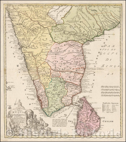 Historic Map - Peninsula Indiae citra Gangem Hoc est Orae celeberrimae Malabar & Coromandel Cum adjacente Insula non minums celebratissima Ceylon, 1733 v2
