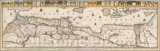 Historic Map - A Generall Mapp of the Coast of Barbarie, Where In Are The Kingdoms And Estates Of Morocco, Fez, Algier, Tunis and Tripolis: 1667, Richard Blome - Vintage Wall Art