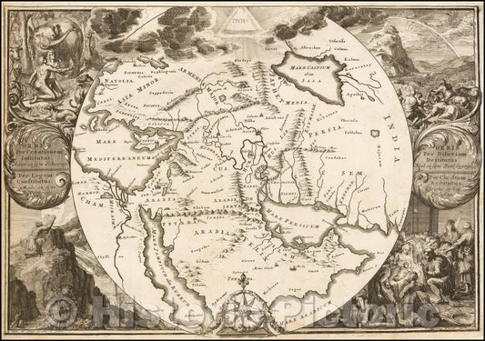 Historic Map - Orbis Per Creationem Institutus Adam en Syne Scheppinge :: World of Noah's Flood en syne Danksegginge, 1700 - Vintage Wall Art