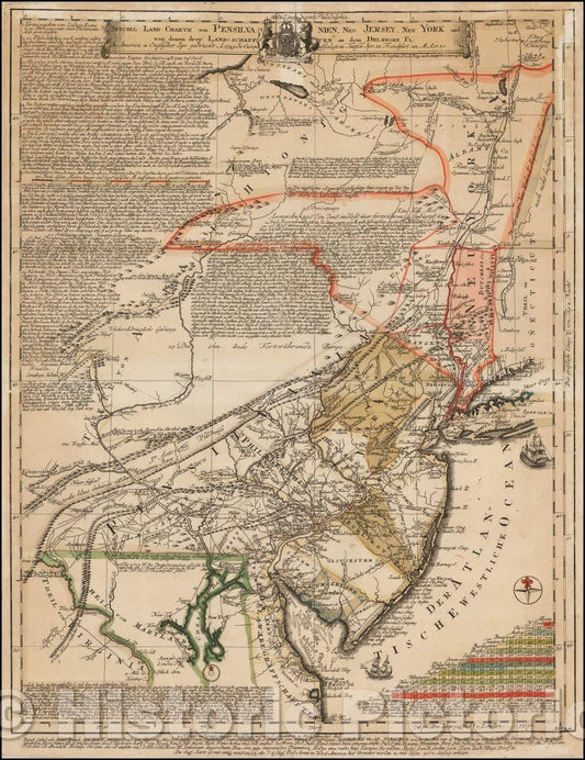 Historic Map - Speciel Land Charte von Pensilvanien, Neu Jersey, Neu York/German Edition of Lewis Evans' Landmark 1749 Map, 1750, Lewis Evans - Vintage Wall Art