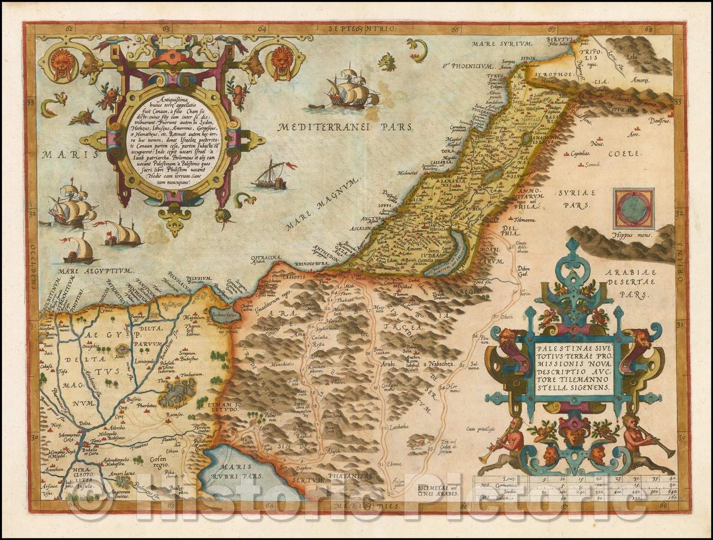 Historic Map - Palestinae Sive Totius Terrae Promissionis Nova Descriptio Auctore Tilemanno Stella Sigenensi, 1570, Abraham Ortelius - Vintage Wall Art