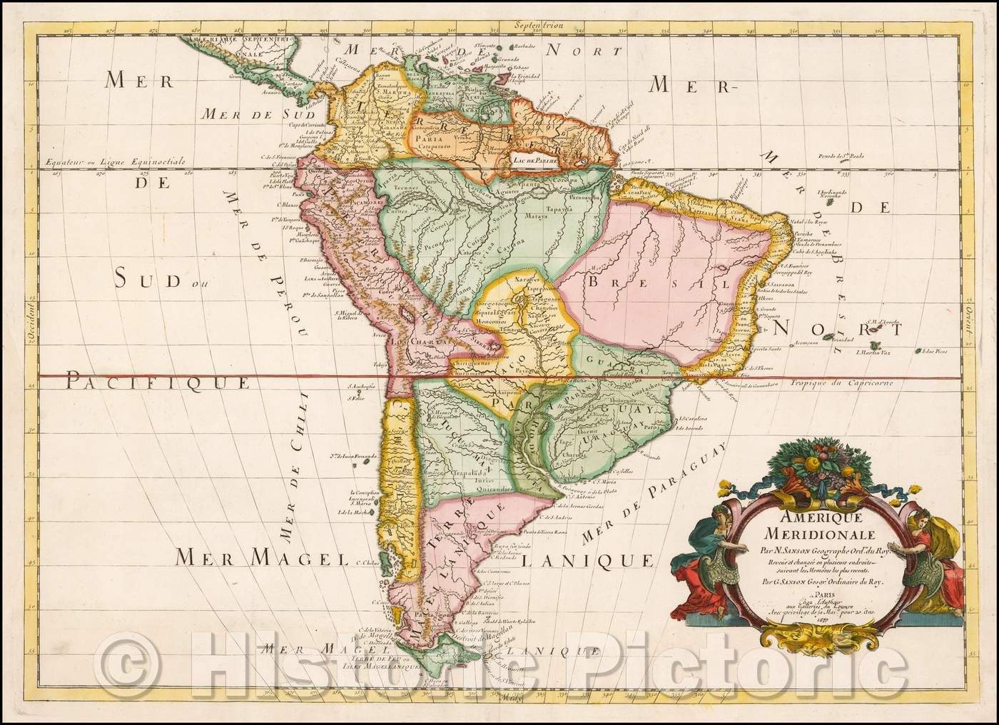 Historic Map - Amerique Meridionale, 1679, Guillaume Sanson - Vintage Wall Art