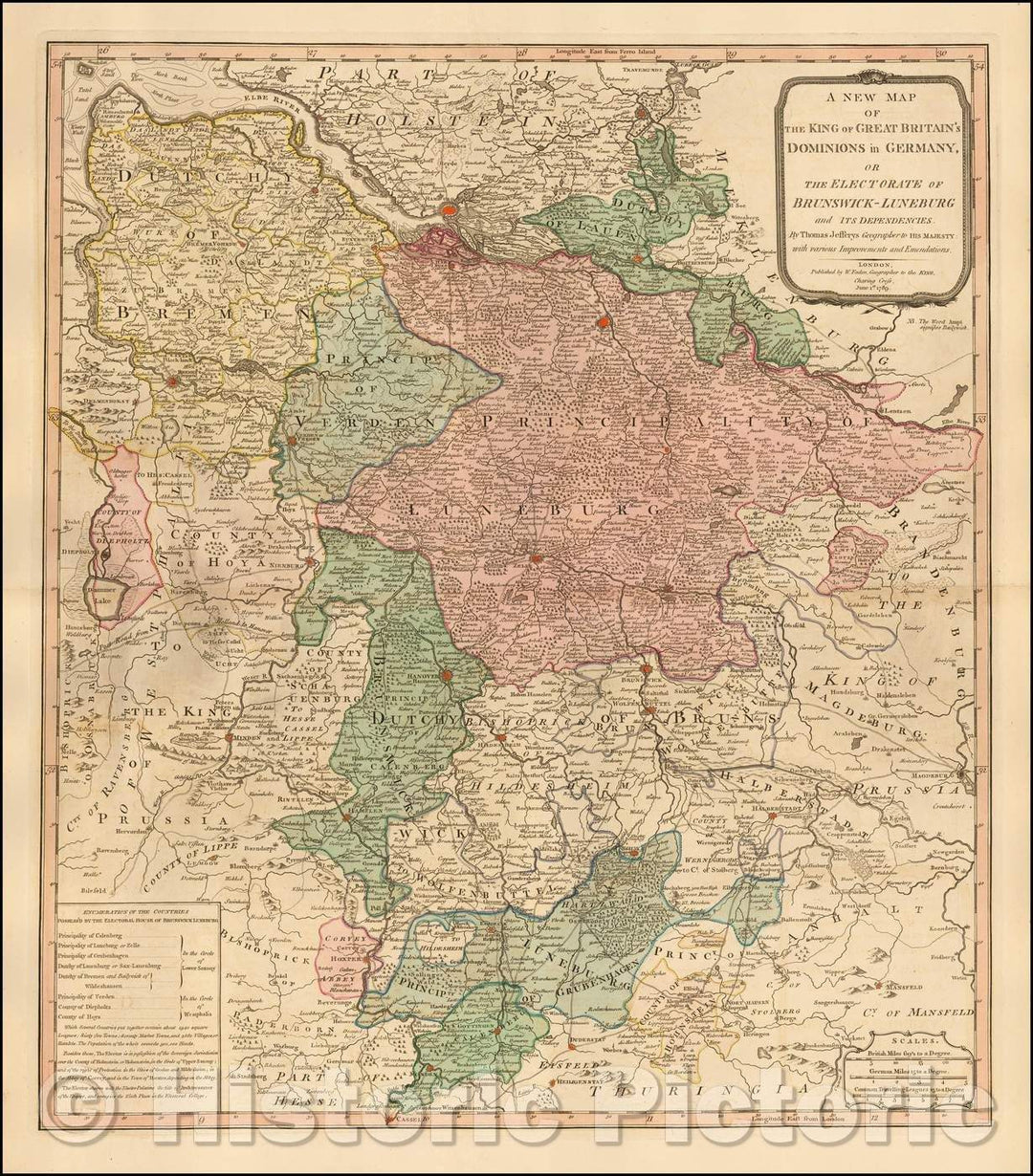 Historic Map - The King of Great Britain's Dominions in Germany, or The Electorate of Brunswick-Luneburg and Its Dependencies, 1789, William Faden - Vintage Wall Art