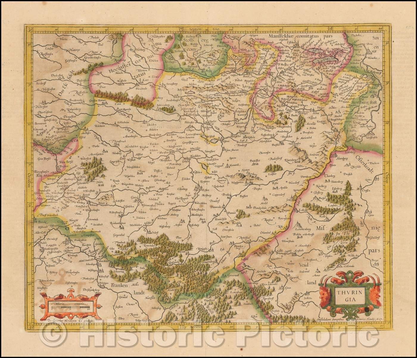 Historic Map - Thuringia, 1627, Henricus Hondius - Vintage Wall Art