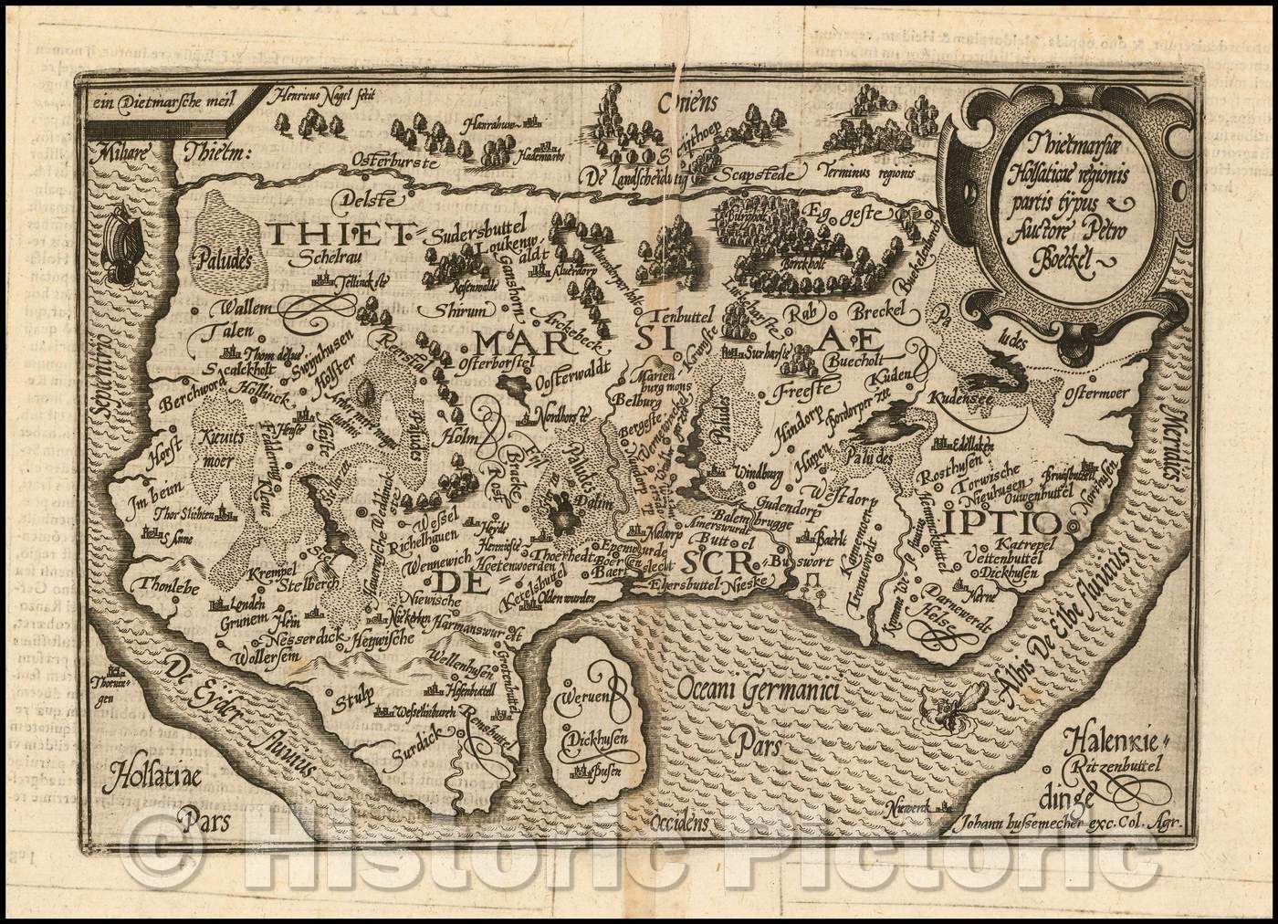 Historic Map - Thietmarsiae Hosaticase regionis partis typus Auctore Petro Boeckel, 1593, Janus Bussemacher - Vintage Wall Art