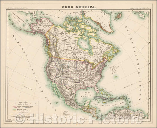 Historic Map - Nord-America, 1877, Dietrich Reimer - Vintage Wall Art