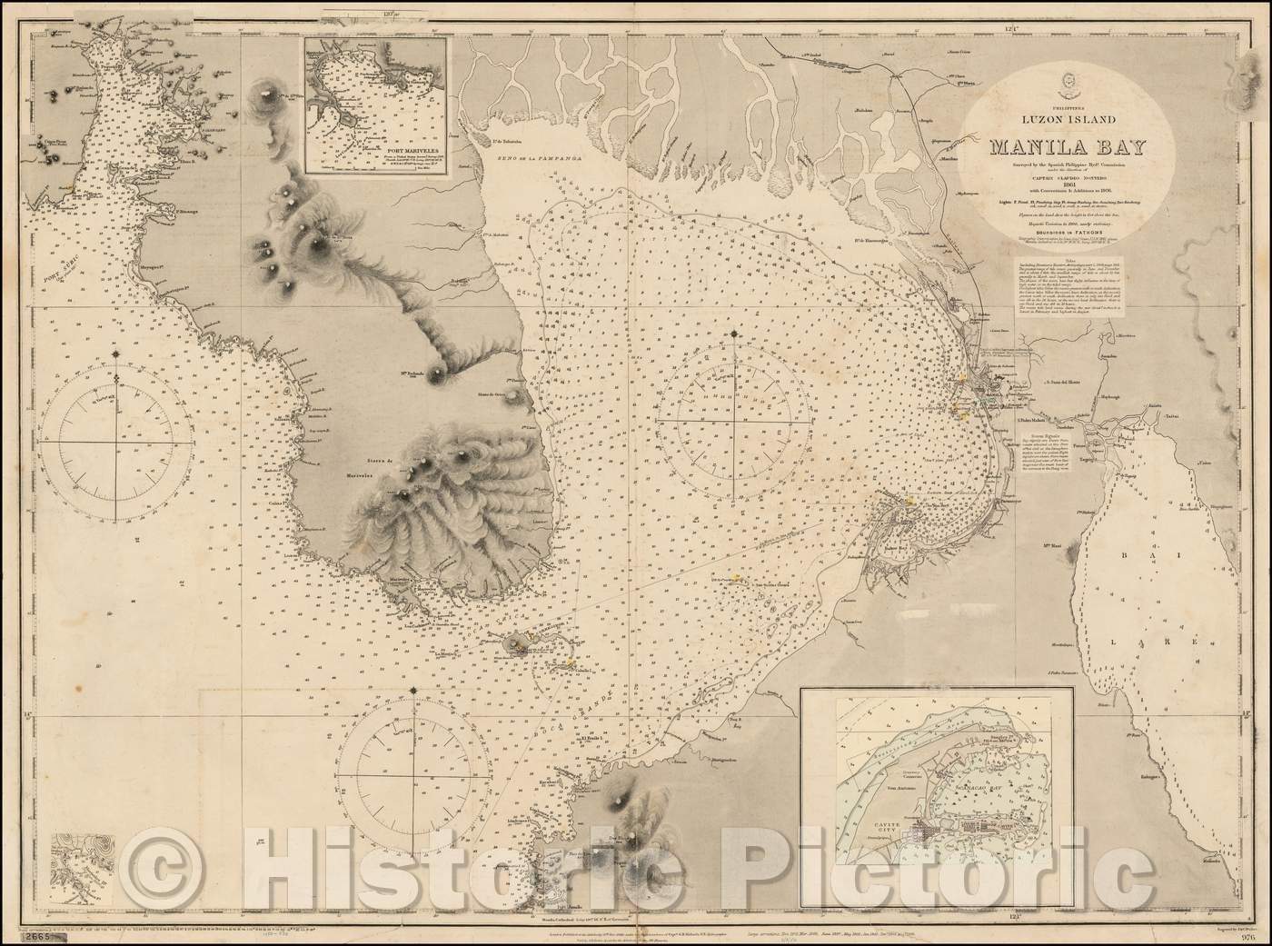 Historic Map - Luzon Island - Manila Bay Surveyed, 1906, British Admiralty - Vintage Wall Art