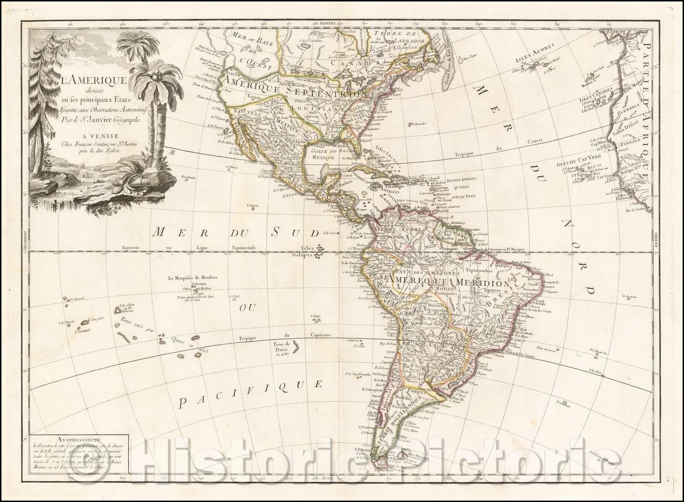 Historic Map - L'Amerique divisee en ses principaux Etats, 1778, Paolo Santini - Vintage Wall Art