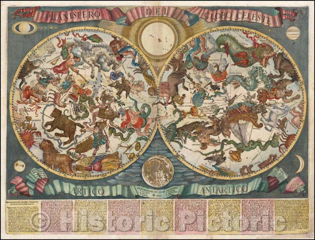Historic Map - Planisfero Del Globo Celeste, 1687, Francesco Brunacci - Vintage Wall Art