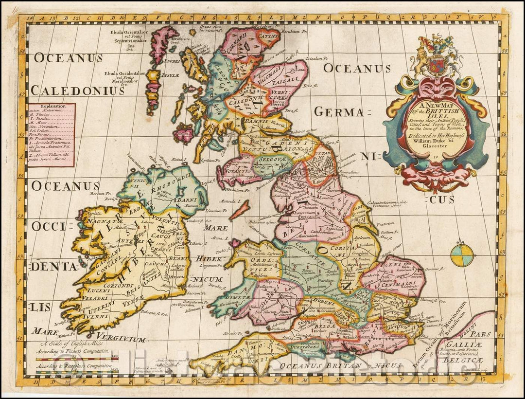 Historic Map - The Brittish Isles. Shewing their Antient People Cities and Towns of Note, in the Time of the Romans, 1700, Edward Wells - Vintage Wall Art