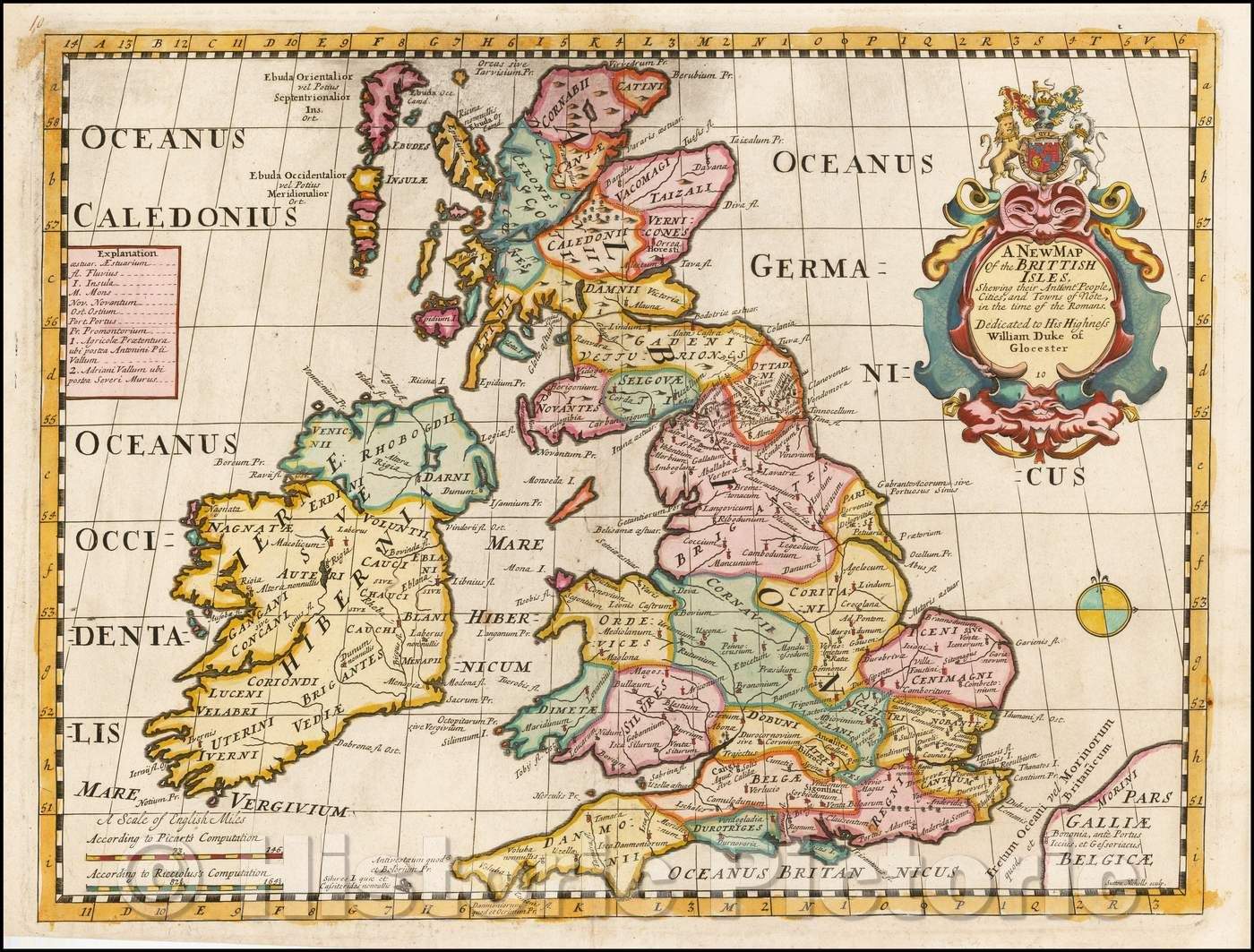 Historic Map - The Brittish Isles. Shewing their Antient People Cities and Towns of Note, in the Time of the Romans, 1700, Edward Wells - Vintage Wall Art