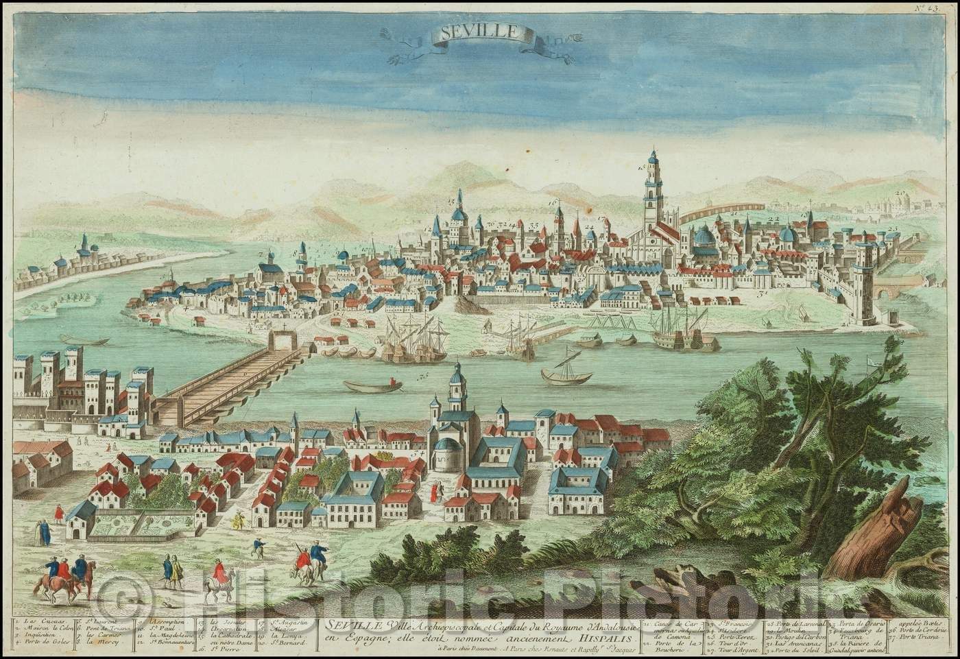 Historic Map - Seville Ville Archiepiscopale et Capitale du Royaume d'Andalousie en Espagne/View of Seville, capital of Andalucia in Spain, 1740 - Vintage Wall Art