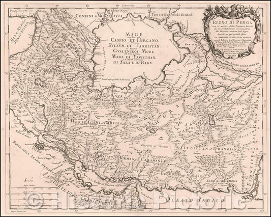 Historic Map - Regno di Persia con le notitie Provincie Antiche, che piu probabi :: 17th Century of Region from Black Sea, Caspian Sea to the Persian Gulf, 1679 - Vintage Wall Art