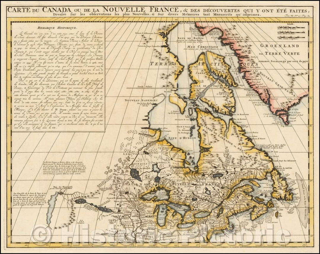 Historic Map - Carte Du Canada ou de la Nouvelle France, Des Decouvertes, 1719, Henri Chatelain - Vintage Wall Art