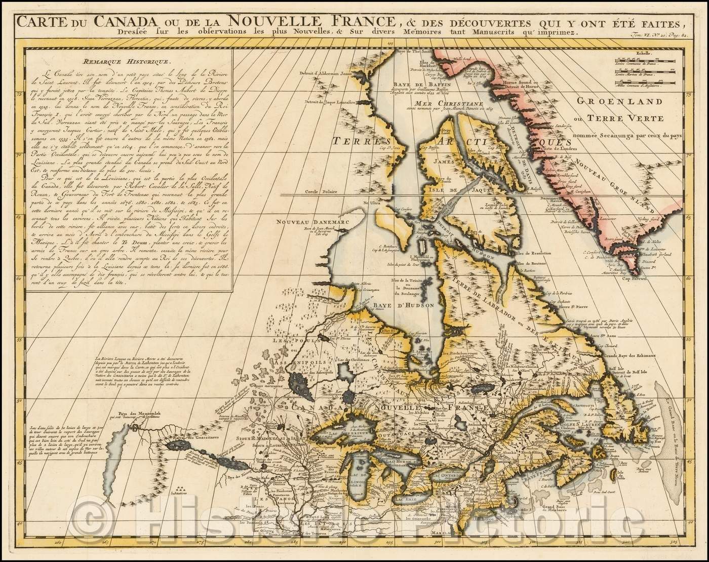 Historic Map - Carte Du Canada ou de la Nouvelle France, Des Decouvertes, 1719, Henri Chatelain - Vintage Wall Art