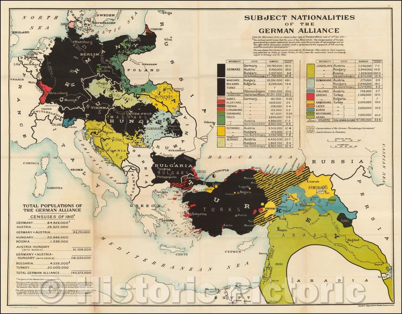 Historic Map - Subject Nationalities of the German Alliance, 1916, Edward Stanford - Vintage Wall Art