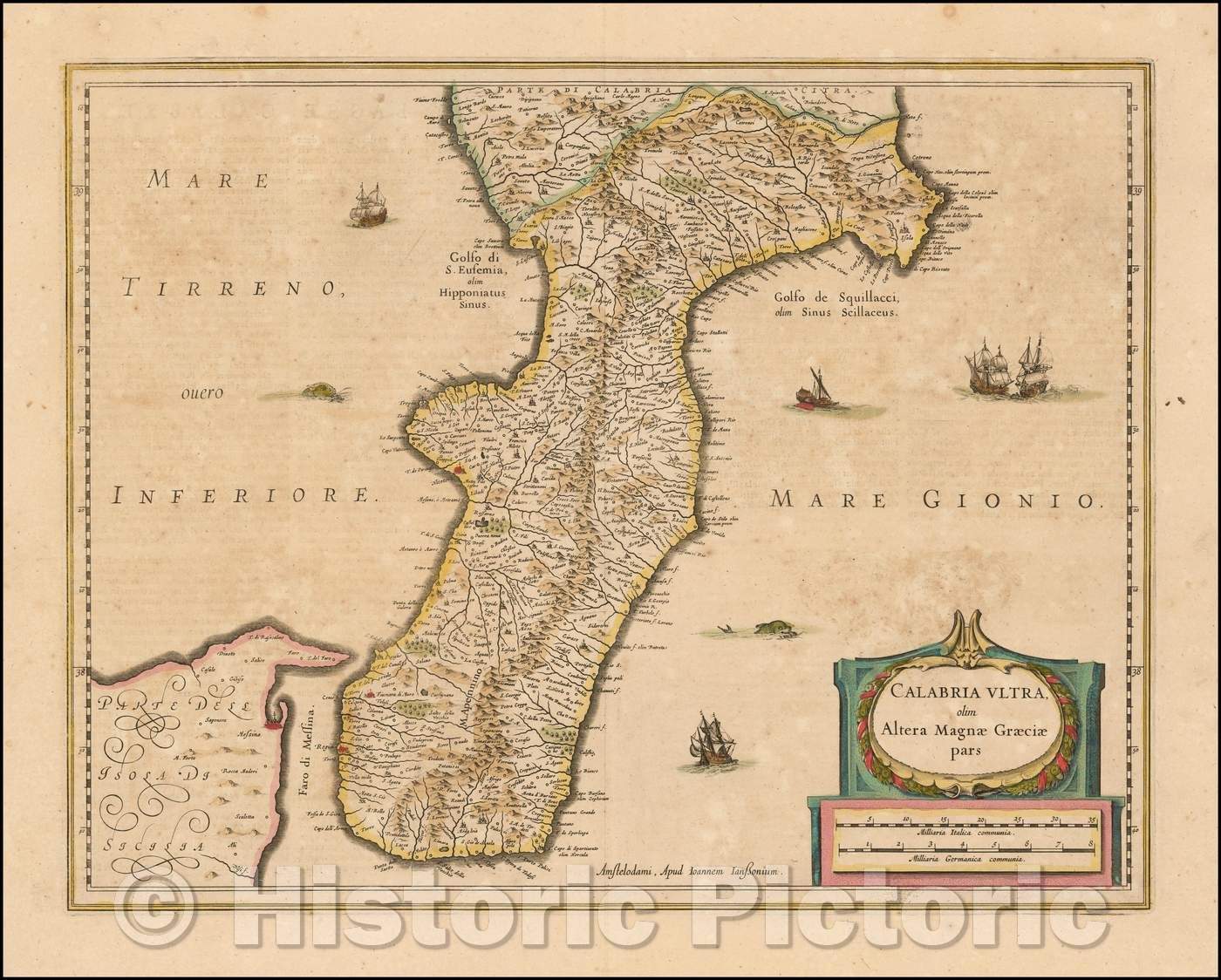 Historic Map - Calabria Ultra olim Altera Magnae Graeciae pars, 1630, Jan Jansson - Vintage Wall Art