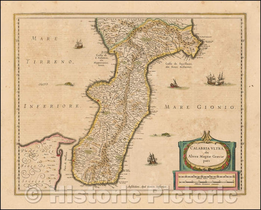 Historic Map - Calabria Ultra olim Altera Magnae Graeciae pars, 1630, Jan Jansson - Vintage Wall Art