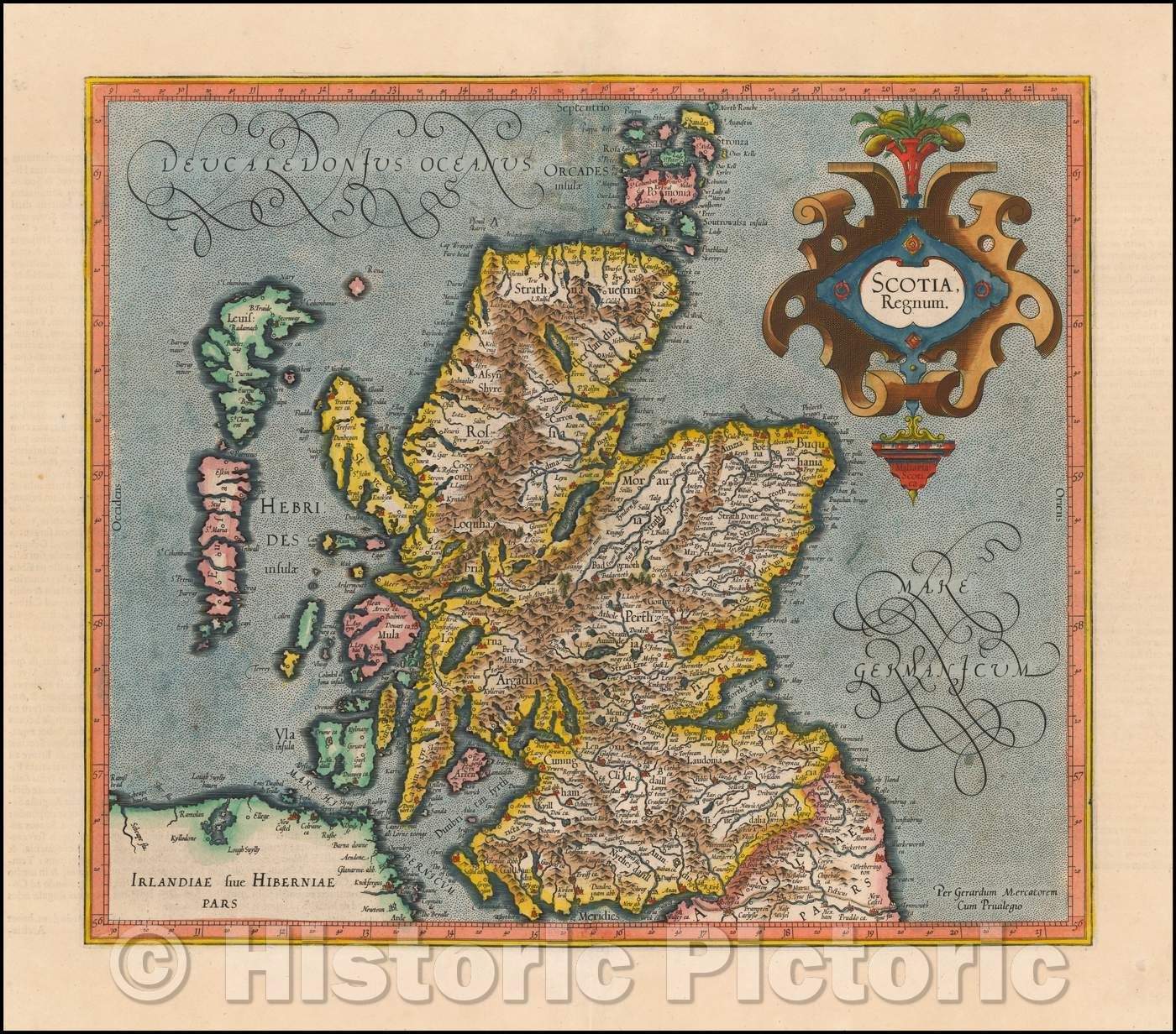 Historic Map - Scotia Regnum, 1623, Gerard Mercator - Vintage Wall Art