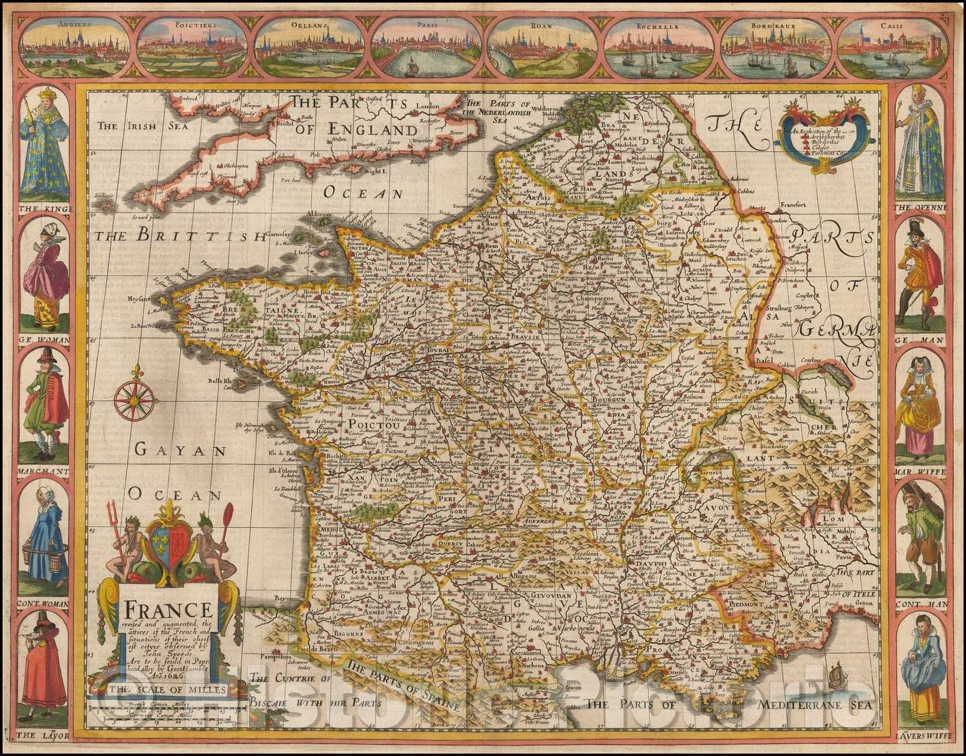 Historic Map - France revised and augmented the attires of the French and Situations of their Cheifest cityes observed, 1676, John Speed v2