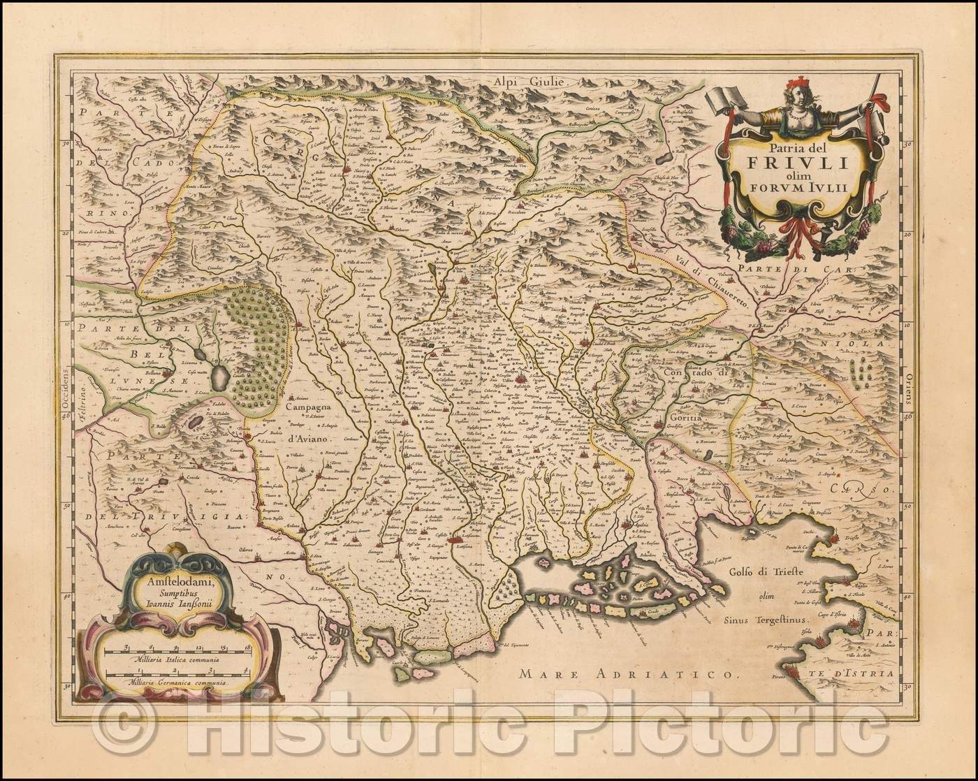 Historic Map - Patria Del Friuli olim Forum Iulii, 1650, Jan Jansson - Vintage Wall Art